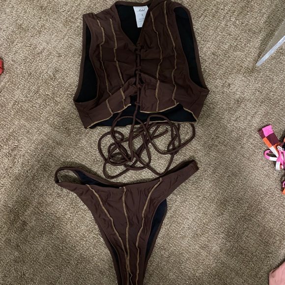 Motel Rocks Other - Motel Rocks Brown Two-Piece Lace-Up Bikini Set